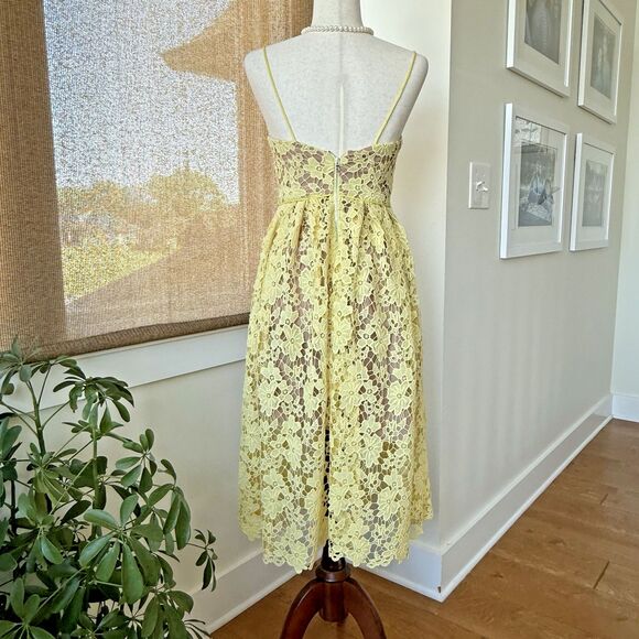 Donna‎ Morgan For Anthropologie Dress Size 0 Lace Sundress Yellow Nude Midi - Picture 3 of 8